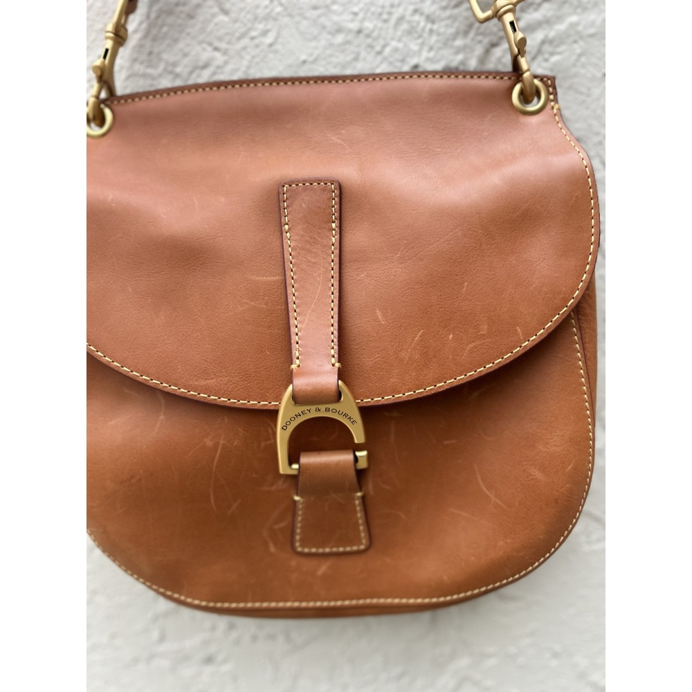 Dooney & Bourke Florentine Vacchetta Leather Saddle Bag Tan Ginger Crossbody